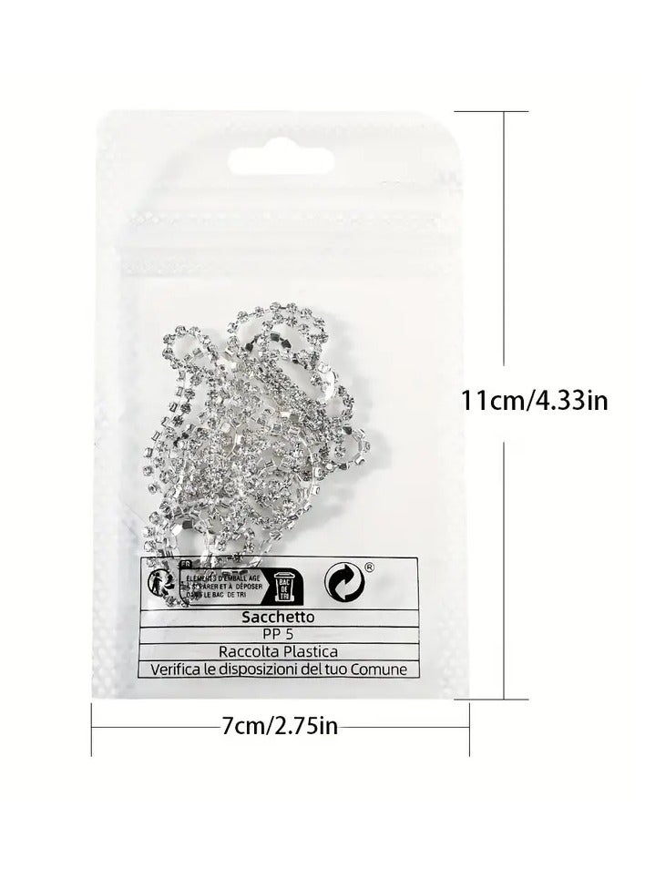 LANGMANNI سلسلة كريستال متلألئة فاخرة بطول 100 سم مع أحجار الراين - 1.5 مم لامع فضي، زينة مانيكير فرنسي للنساء والفتيات - Image 4