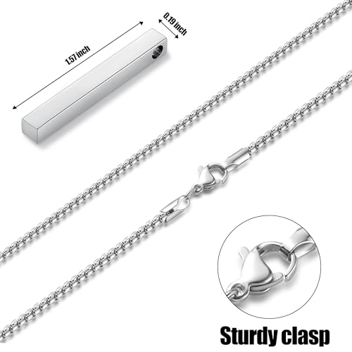 Fiusem Pendant Necklace for Men, Silver Tone Rectangular Pierced Necklace for Mens with 2.5 mm Box Chain, Stainless Steel Bar Chain, 24 Inches - Image 4