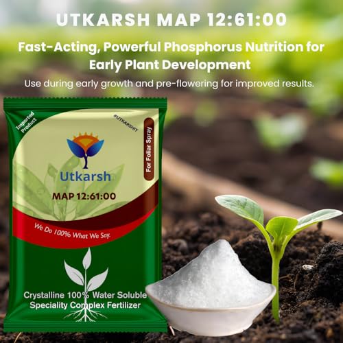 Utkarsh MAP 12 61 00 - Mono Ammonium Phosphate, NPK Fertilizers for Plants Growth & Home Garden | 100% Water Soluble Powder, Foliar Spray Nutrition (250 Gm; Pack of 1) - Image 2