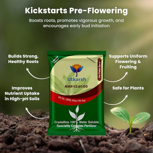 Utkarsh MAP 12 61 00 - Mono Ammonium Phosphate, NPK Fertilizers for Plants Growth & Home Garden | 100% Water Soluble Powder, Foliar Spray Nutrition (250 Gm; Pack of 1) - Image 3