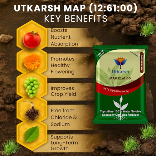 Utkarsh MAP 12 61 00 - Mono Ammonium Phosphate, NPK Fertilizers for Plants Growth & Home Garden | 100% Water Soluble Powder, Foliar Spray Nutrition (250 Gm; Pack of 1) - Image 5