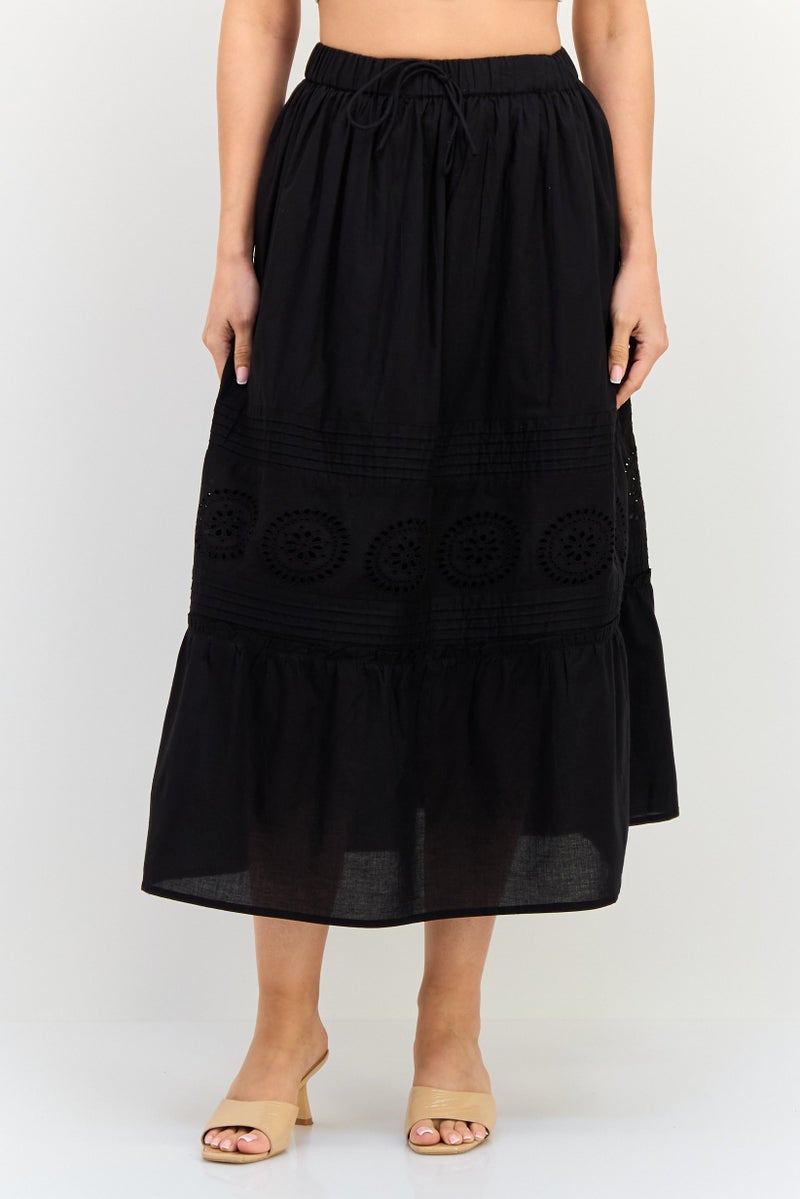 BRAVE SOUL Women Eyelet Maxi Skirts, Black - Image 1