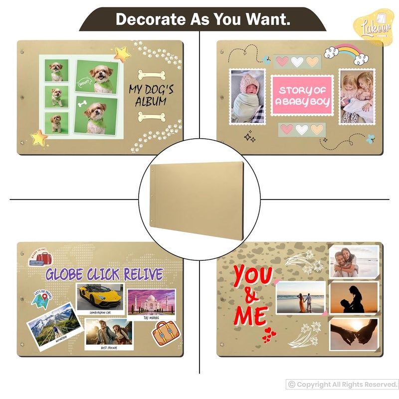 Lakeer 14.5 x 10 Inch DIY Scrapbook-Photo Album | 15 Sheets + 3 Sheets Free (36 Pages)-300 GSM Thick | For Photo Album, DIY Craft, Scrapbooking Activity, Sketching (Coffee Brown) - Image 3