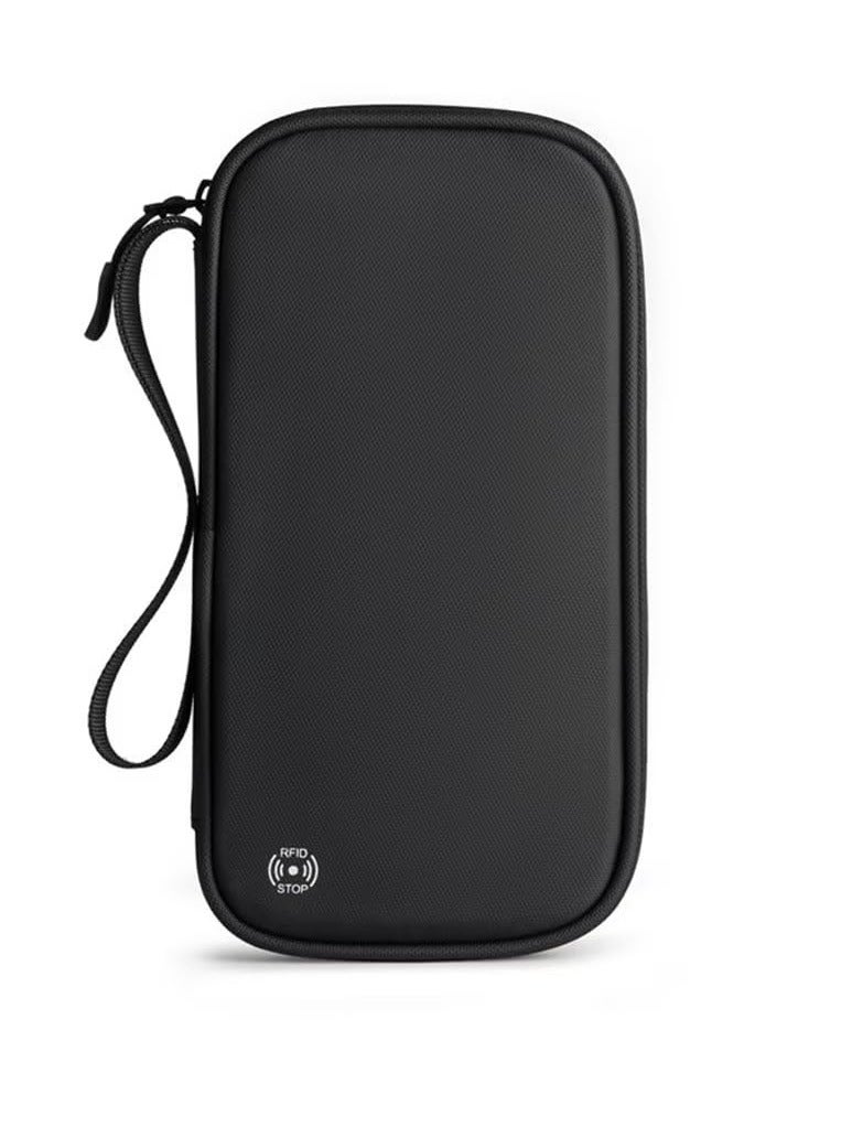 Excefore محفظة سفر بحامل جواز سفر عائلي، غطاء جواز سفر منظم لوثائق السفر، مثالي لحفظ جواز السفر وبطاقات الهوية وتذاكر الطيران والمال، أسود - Image 1