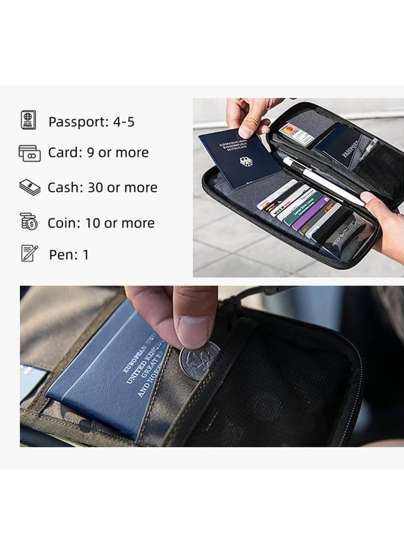 Excefore محفظة سفر بحامل جواز سفر عائلي، غطاء جواز سفر منظم لوثائق السفر، مثالي لحفظ جواز السفر وبطاقات الهوية وتذاكر الطيران والمال، أسود - Image 3