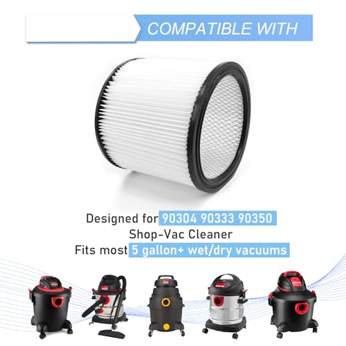 CERO 90304 Replacement Filter for Shop Vac 90304, 90350, 90333, 90585, 5 Gallon and Above Wet/Dry Vacuum Cleaners (2 Replacement Filter+2 Lids+4 Foam Sleeve Filters) - Image 2