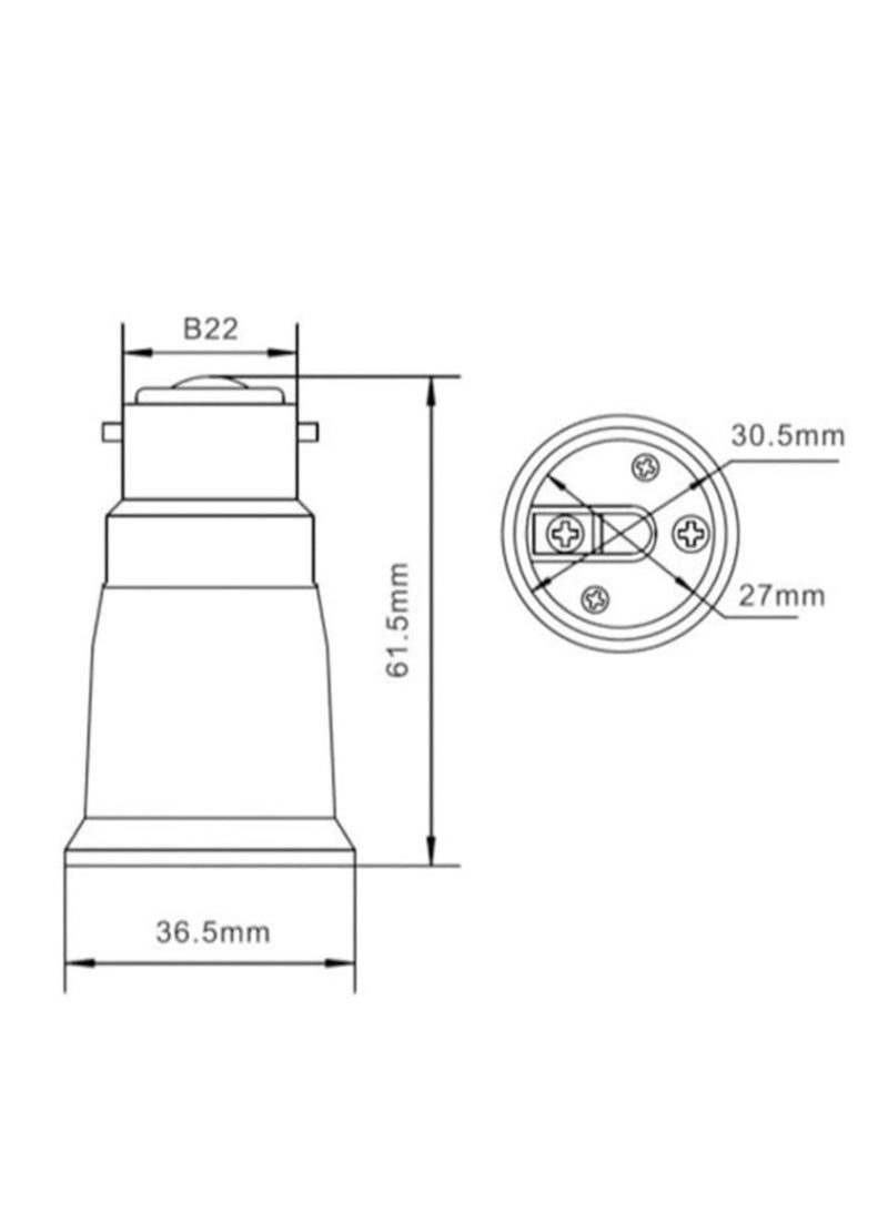 4-Pack B22 to E27 Adapter Lamp Socket Converter Maximum Wattage 200W Heat Resistant up to 150℃ Fire Resistant Converts B22 Bayonet Fitting to E27 Edison Screw-in Socket - Image 2