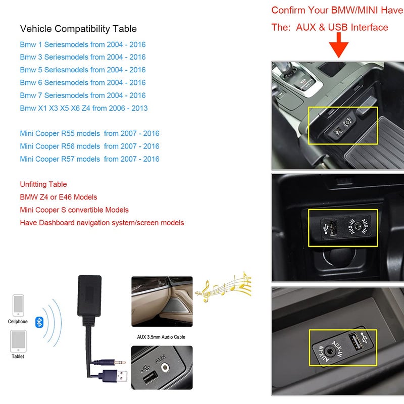 Yoper Bluetooth Adapter Compatibility with BMW Mini Cooper Aux 3.5 Cellphone Play HiFi Music - Image 5