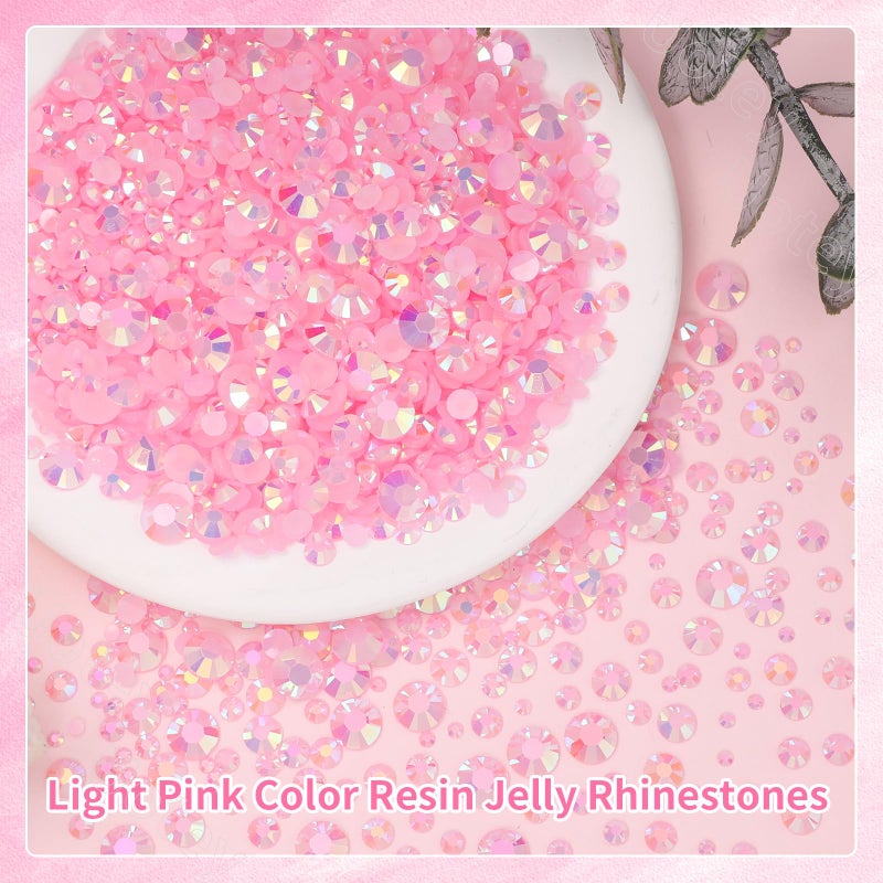 Uotey 16000 Pcs Resin Rhinestones for Crafting, Flatback Light Pink Gems Jelly Rhinestones, Mixed Sizes Pink Bedazzling Crystal with Pickup Tool for DIY Crafts Clothing Tumblers Mugs Shoes Fabric Nail Art - Image 4