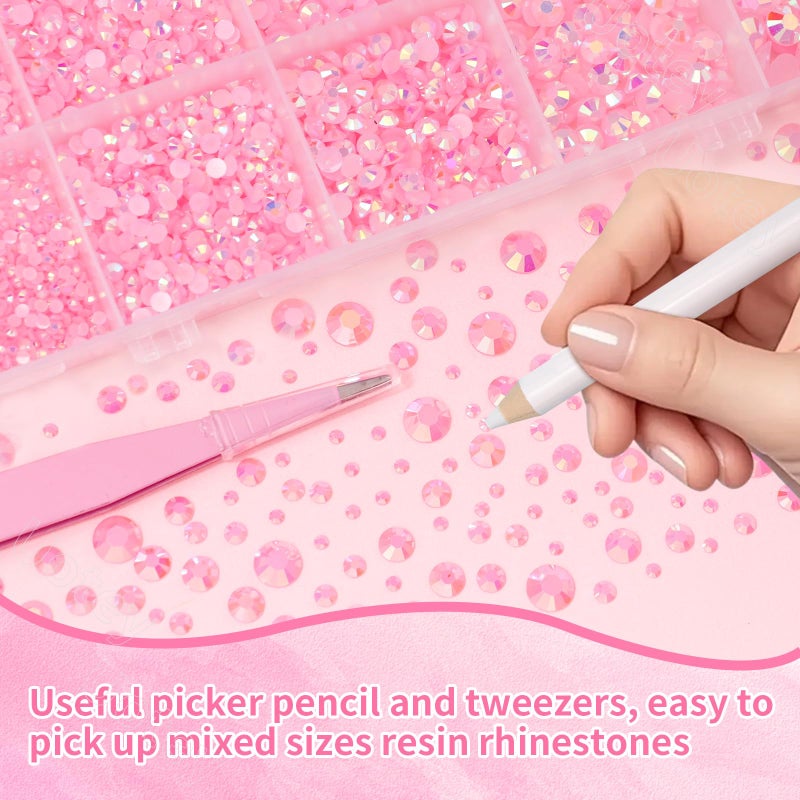 Uotey 16000 Pcs Resin Rhinestones for Crafting, Flatback Light Pink Gems Jelly Rhinestones, Mixed Sizes Pink Bedazzling Crystal with Pickup Tool for DIY Crafts Clothing Tumblers Mugs Shoes Fabric Nail Art - Image 3