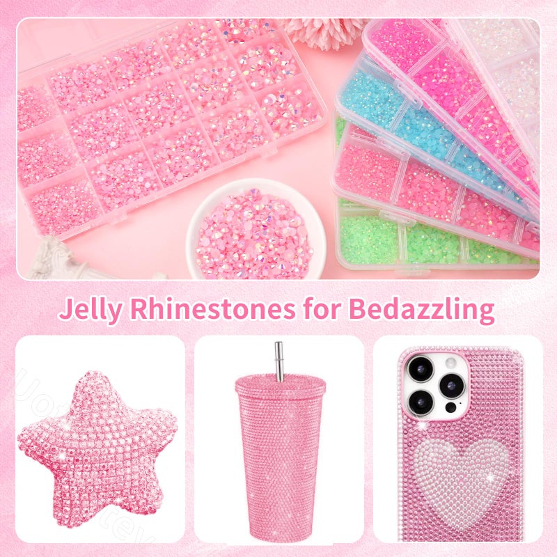 Uotey 16000 Pcs Resin Rhinestones for Crafting, Flatback Light Pink Gems Jelly Rhinestones, Mixed Sizes Pink Bedazzling Crystal with Pickup Tool for DIY Crafts Clothing Tumblers Mugs Shoes Fabric Nail Art - Image 5