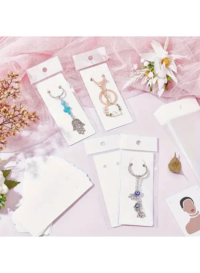 100pcs White Jewelry Display Cards With Bags Hanging Loop Organizer For Retail And Craft - Image 2