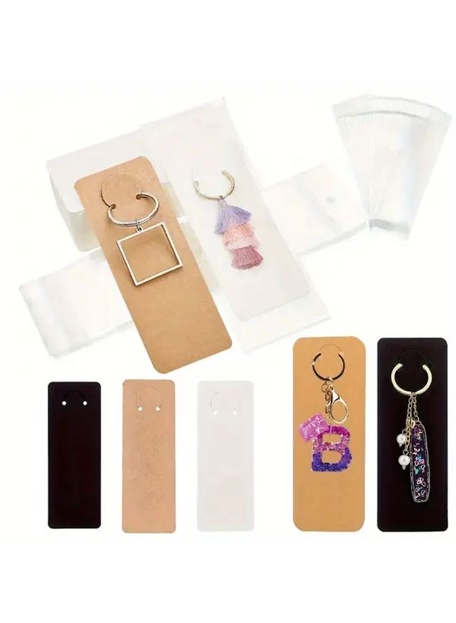 100pcs White Jewelry Display Cards With Bags Hanging Loop Organizer For Retail And Craft - Image 1