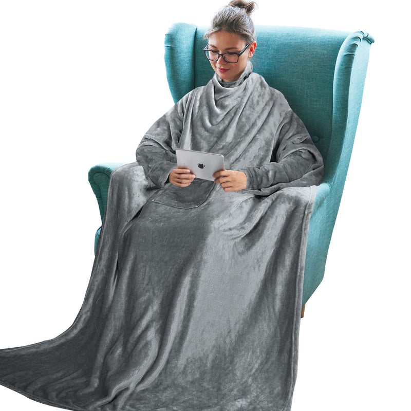 Tirrinia Wearable Blanket Adult Sunggle Blanket With Sleeves Reading Full Blanket Cozy TV Blanket Gift Idea for Women Men Mom Grey