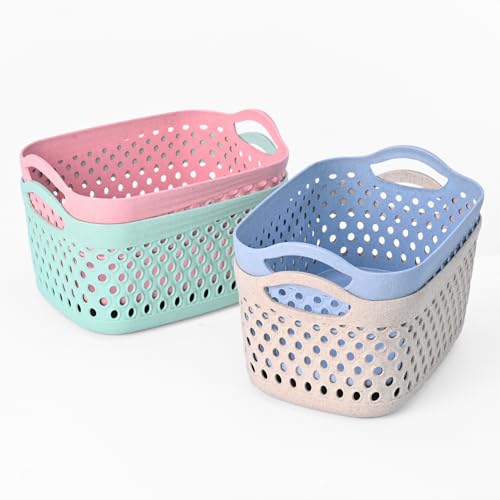 Eha Earth Friendly Multipurpose Rectangular Basket for Storage Set Of 4 | Toy Basket Storage Box For Kids | Storage Baskets For Kitchen |3.8L Each | Made With Rice Husk And Bamboo Fibers | Multicolor - Image 1