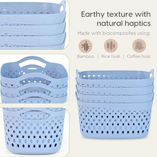 Eha Earth Friendly Multipurpose Rectangular Basket for Storage Set Of 4 | Toy Basket Storage Box For Kids | Storage Baskets For Kitchen |3.8L Each | Made With Rice Husk And Bamboo Fibers | Multicolor - Image 5