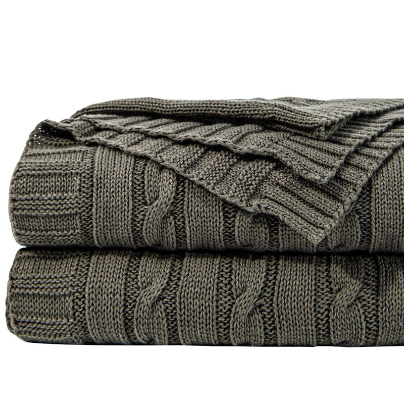 NTBAY NTBAY 100 Pure Cotton Cable Knit Throw Blanket Super Soft Warm 51x67 Knitted Throw Blanket for Couch Sofa Chair Bed  Extra Cozy Machine Washable Comfortable Home Decor Grey  - Image 1