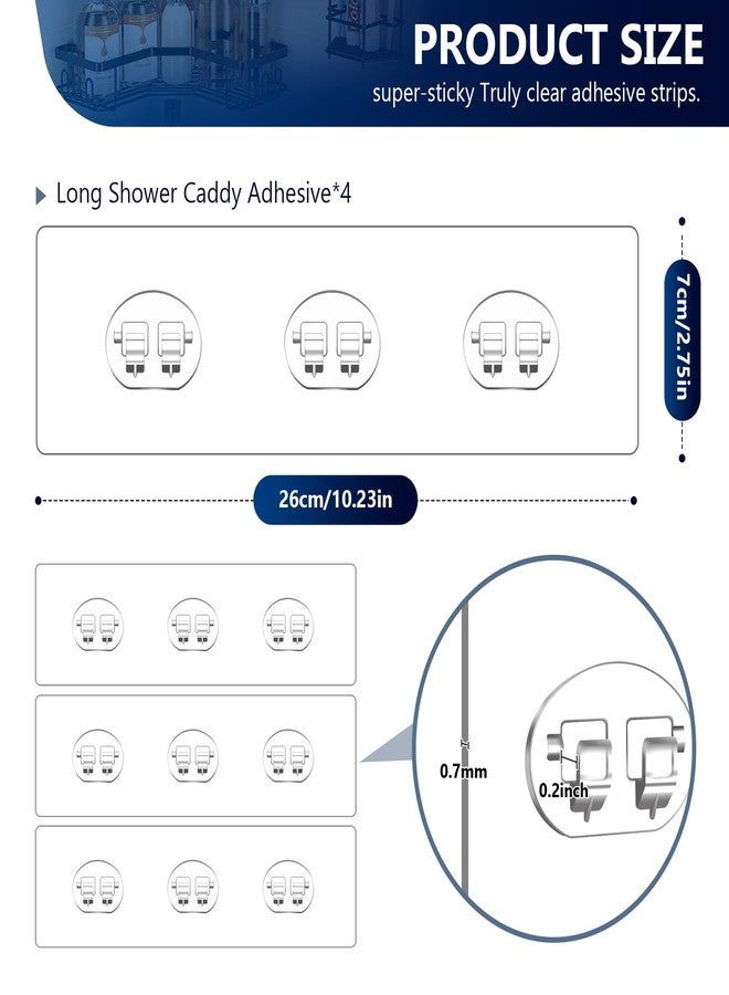 FGSAEOR 4 Pack Shower Shelf Adhesive Replacement, No Drilling Transparent Adhesive Hooks Stickers, Strong Wall Hook Strip for Shower Caddy Basket and Bathroom Shelf, Kitchen Racks (3 Hooks) - Image 2