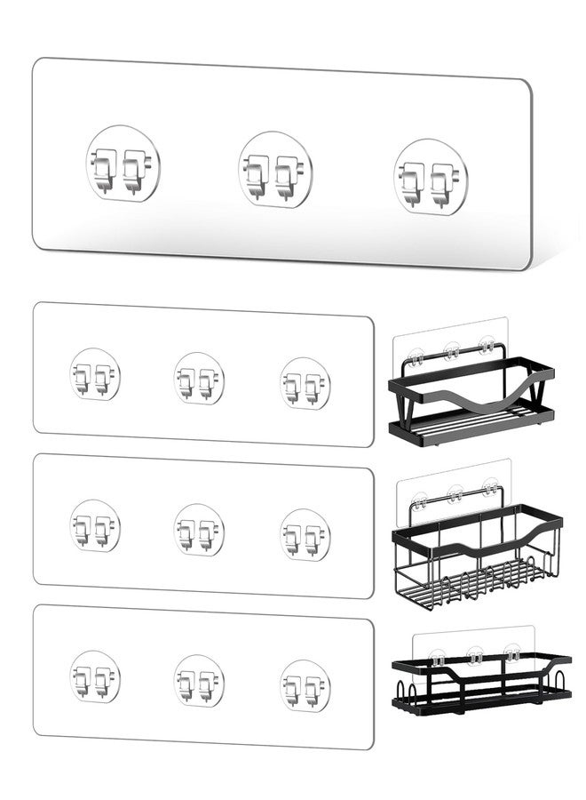 FGSAEOR 4 Pack Shower Shelf Adhesive Replacement, No Drilling Transparent Adhesive Hooks Stickers, Strong Wall Hook Strip for Shower Caddy Basket and Bathroom Shelf, Kitchen Racks (3 Hooks) - Image 1