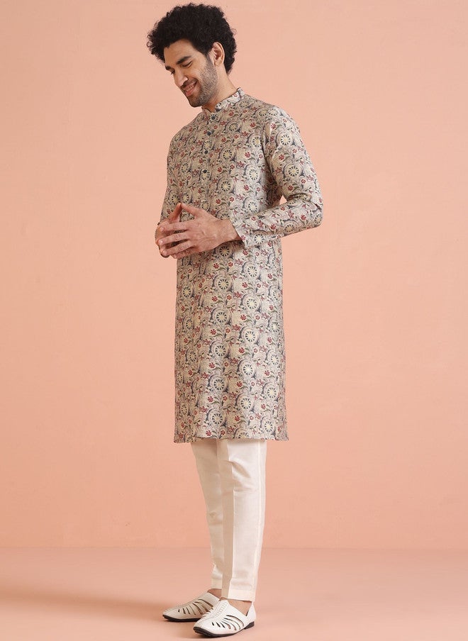 KISAH Men Ethnic Motifs Printed Thread Work Kurta - Image 2