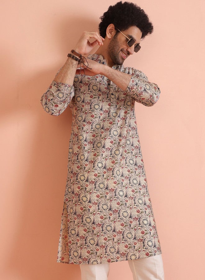 KISAH Men Ethnic Motifs Printed Thread Work Kurta - Image 1