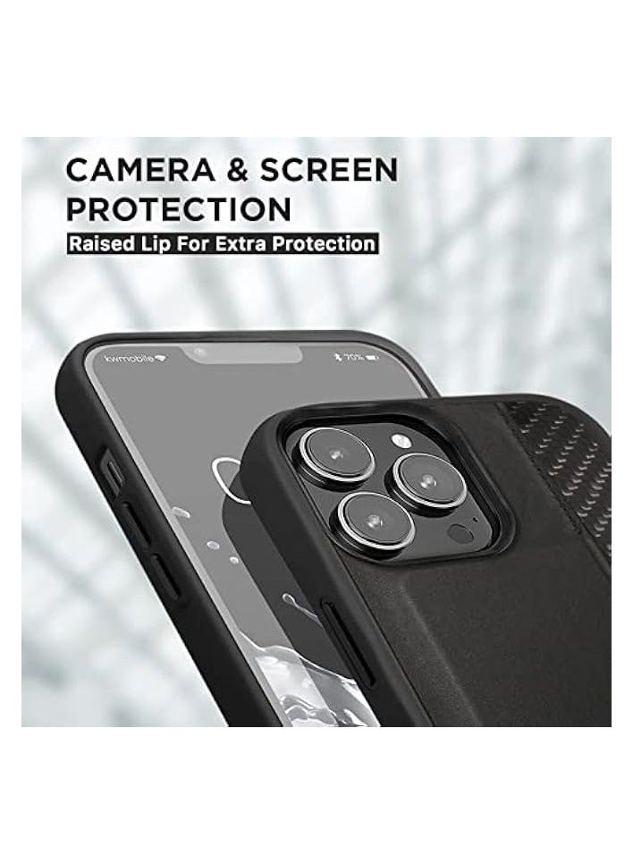 Tumi HC Quality Premium Leather & Shiny Carbon Fiber Case With Vertical Card Slot Compatible with iPhone 14 Pro, Shockproof Cover for Protect your Phone - Image 2