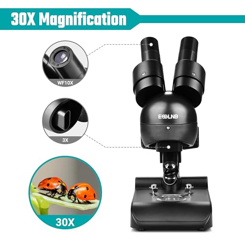 ESSLNB Mounted Binocular Stereo Microscope Microscopes Portable Biological Microscope with WF10x Eyepieces 3X Objectives 30X Magnification LED Lighting - Image 3