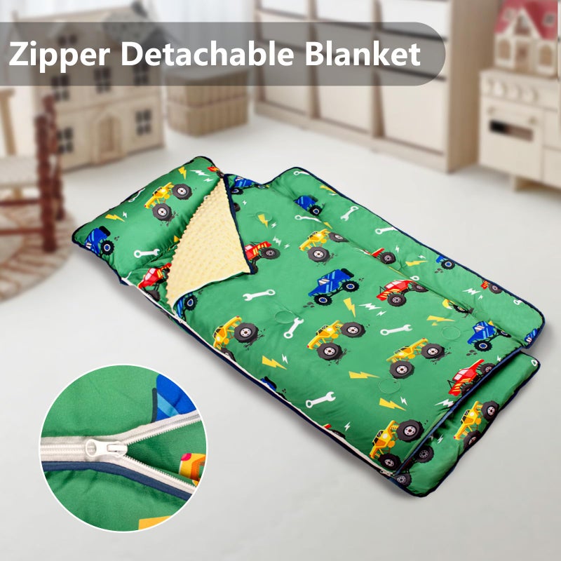 Primlect Toddler Nap Mat Extra Large Thickened 55''x35'', Soft Sleeping Bag with Detachable Minky Blanket and Pillow, Portable for Daycare, Preschool, Kindergarten, Travel, Boys and Girls (Truck) - Image 2