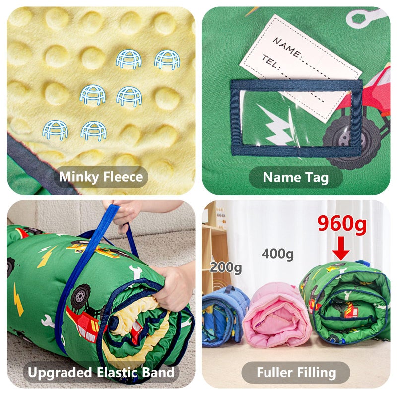 Primlect Toddler Nap Mat Extra Large Thickened 55''x35'', Soft Sleeping Bag with Detachable Minky Blanket and Pillow, Portable for Daycare, Preschool, Kindergarten, Travel, Boys and Girls (Truck) - Image 5