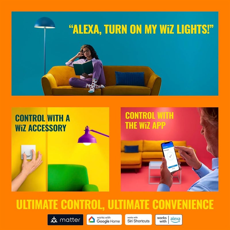 WiZ Connected 60W A19 LED Smart Light Bulbs - Connects to Your Wi-Fi - E26 Smart Bulb - Control with Voice or App + Activate with Motion - Matter Compatible - 2 Pack - Image 5