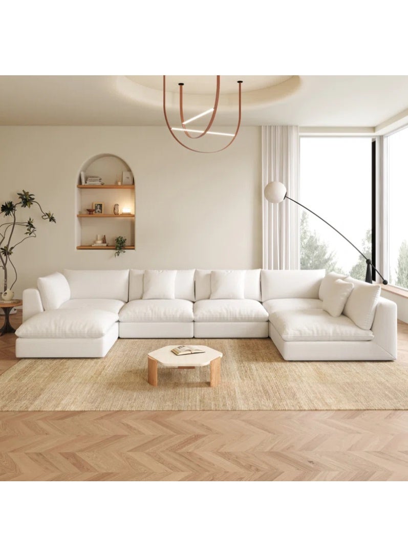 Al Zakharef Furniture U-Shaped 6-Piece Modular Cloud Sectional Sofa with Free Pillows – White, Removable & Washable Covers, Deep Seating Living Room Sofa (L398 × W200 × H70 cm) - Image 4