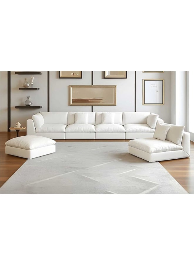 Al Zakharef Furniture U-Shaped 6-Piece Modular Cloud Sectional Sofa with Free Pillows – White, Removable & Washable Covers, Deep Seating Living Room Sofa (L398 × W200 × H70 cm) - Image 3
