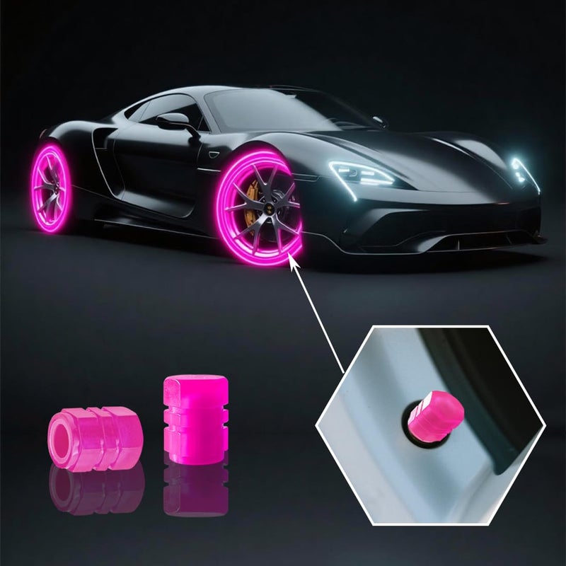 ACODABLEM Luminous Tire Valve Stem Caps for Car, 5PCS Fluorescent Glow in The Dark Air Caps Cover, Illuminated Corrosion Resistant Tire Pressure Caps, Universal for Cars, Trucks, SUVs, Motorcycles, Bikes (Pink) - Image 2