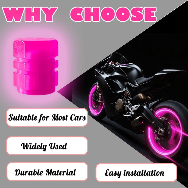 ACODABLEM Luminous Tire Valve Stem Caps for Car, 5PCS Fluorescent Glow in The Dark Air Caps Cover, Illuminated Corrosion Resistant Tire Pressure Caps, Universal for Cars, Trucks, SUVs, Motorcycles, Bikes (Pink) - Image 4