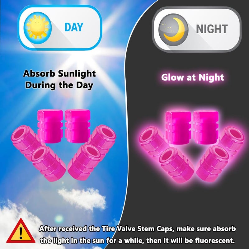 ACODABLEM Luminous Tire Valve Stem Caps for Car, 5PCS Fluorescent Glow in The Dark Air Caps Cover, Illuminated Corrosion Resistant Tire Pressure Caps, Universal for Cars, Trucks, SUVs, Motorcycles, Bikes (Pink) - Image 3