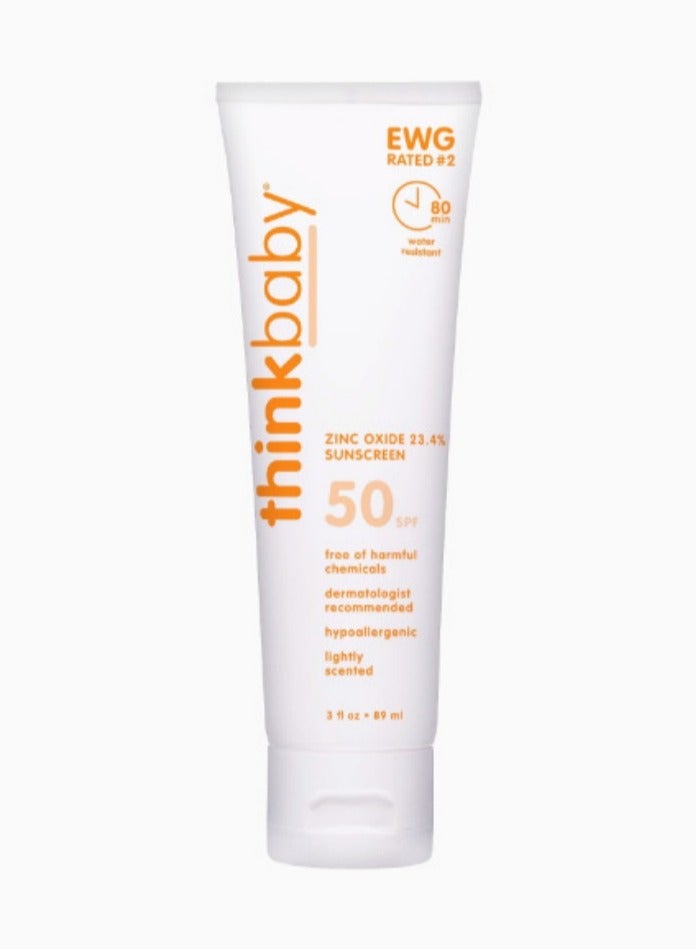 Thinkbaby SPF 50+ Baby Mineral Sunscreen – Safe, Natural Sunblock for Babies - Water Resistant Sun Cream – Broad Spectrum UVA/UVB Sun Protection – Vegan Baby Sunscreen Lotion, 3 Oz.Facial Sun Cream Moisturizing ﻿  - Image 1