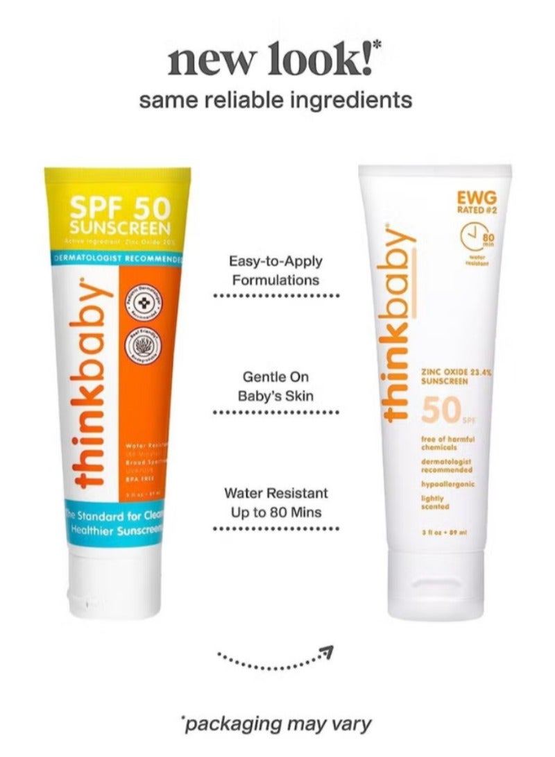 Thinkbaby SPF 50+ Baby Mineral Sunscreen – Safe, Natural Sunblock for Babies - Water Resistant Sun Cream – Broad Spectrum UVA/UVB Sun Protection – Vegan Baby Sunscreen Lotion, 3 Oz.Facial Sun Cream Moisturizing ﻿  - Image 2
