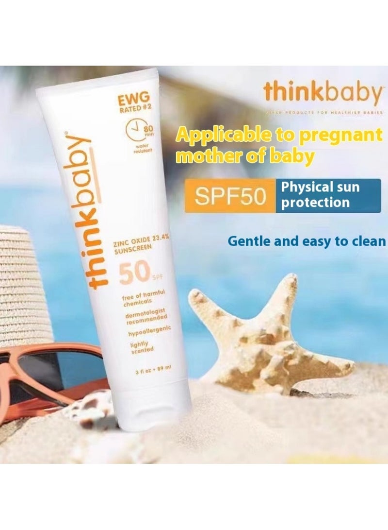 Thinkbaby SPF 50+ Baby Mineral Sunscreen – Safe, Natural Sunblock for Babies - Water Resistant Sun Cream – Broad Spectrum UVA/UVB Sun Protection – Vegan Baby Sunscreen Lotion, 3 Oz.Facial Sun Cream Moisturizing ﻿  - Image 3