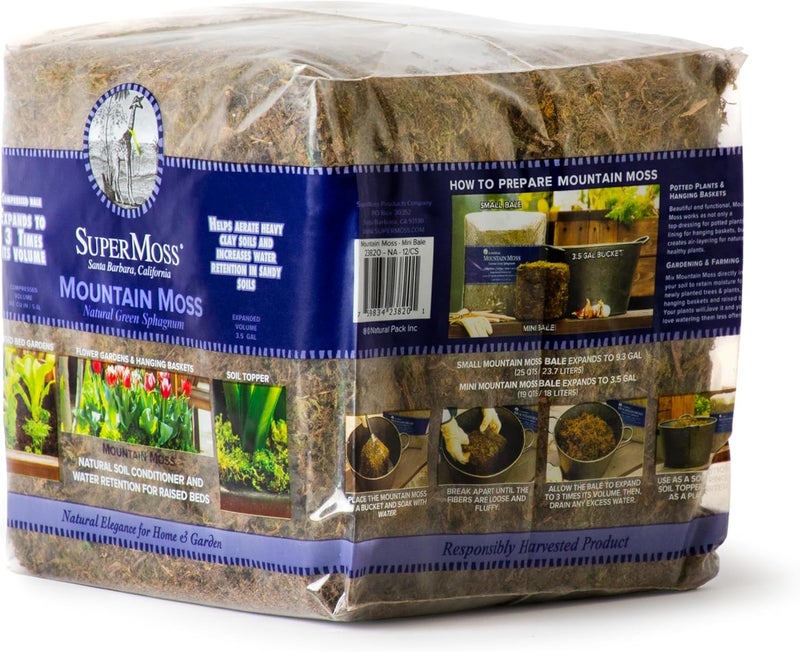 Super Moss Mountain Green Sphagnum Mini Bale - Natural Dried Soil Conditioner - Image 2