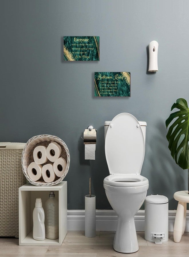DONFENTHY 2 Pieces Green Gold Bathroom Rules Wall Art Green Gold Bathroom Decor Signs Rustic Farmhouse Wooden Sign for Toilet(12x6") - Image 4