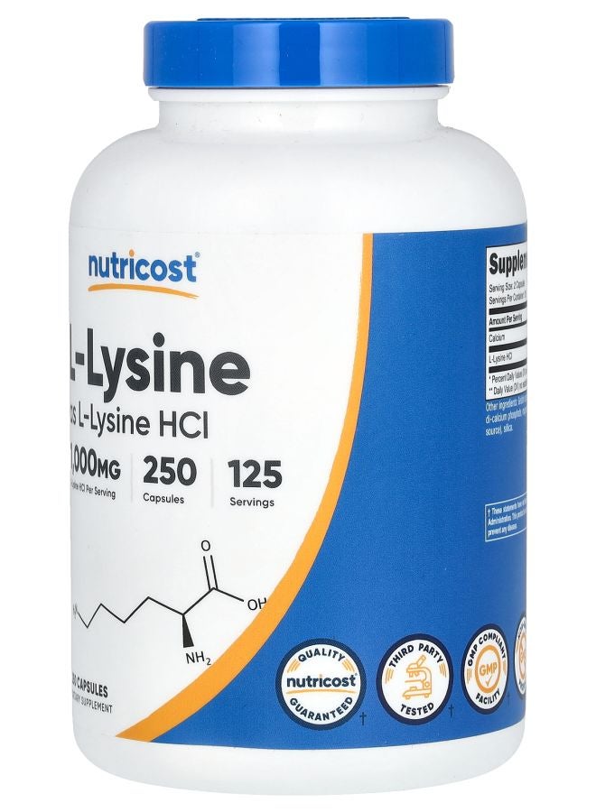 Nutricost L-Lysine 250 Capsules (500 mg per Capsule) - Image 2