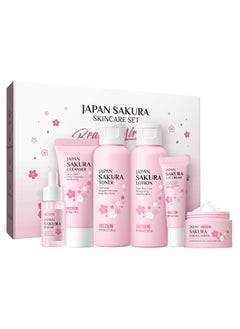 SAKURA Skincare Set, JAPAN Sakura Skin Care Sets & Kits - Cleanser, Toner, Lotion, Serum, Eye Cream, Face Cream, Travel Gift Sets for Women Teenage Girls Mom Daughter, TSA-friendly Sizes 6pcs  - Image 1