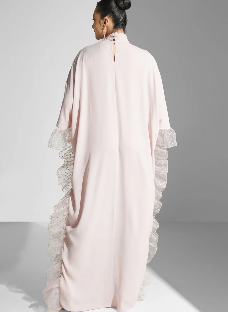 Namshi x Ruffle Hem Kaftan With Neck Tie
