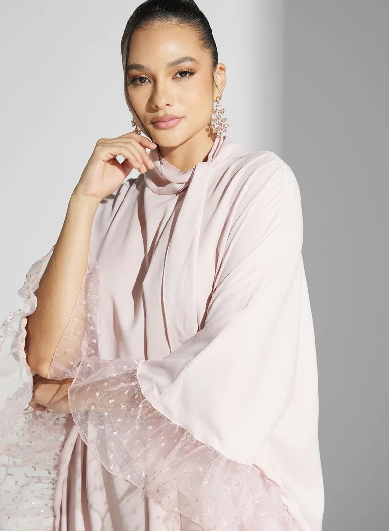 Namshi x Ruffle Hem Kaftan With Neck Tie