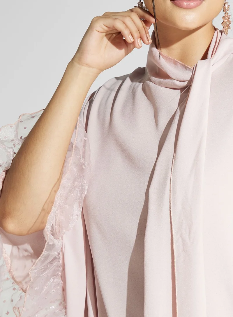 Namshi x Ruffle Hem Kaftan With Neck Tie
