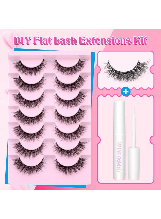 ويووسيو رموش Wiwoseo الطبيعية الرقيقة مع غراء، رموش عيون القطط من المنك، رموش شفافة مع مجموعة غراء، رموش روسية شريطية، رموش صناعية بمظهر طبيعي، رموش شريطية للتمديد، رموش مجعدة على شكل حرف D، عبوة من 7 أزواج - Image 2