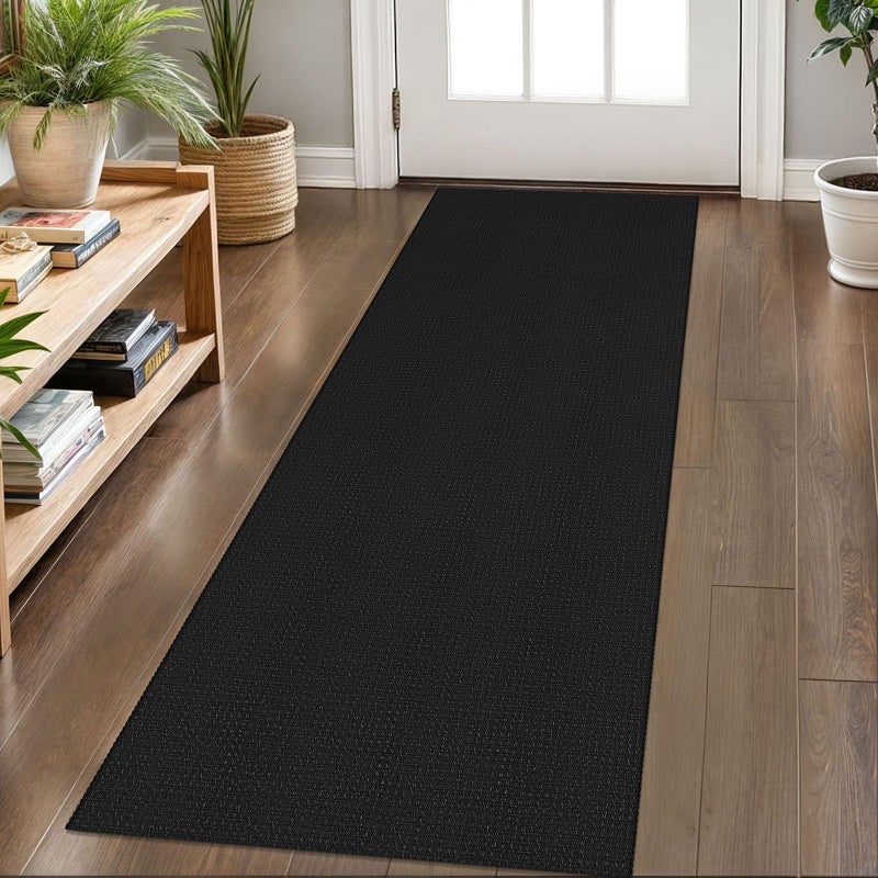 KOZYFLY Runners for Hallways 2x6 ft Washable Kitchen Runner Non Slip Rubber Backed Hall Runners Cotton Entryway Runner Rugs Floor Carpet for Indoor Backdoor Bedroom Kitchen, Black/Dark Grey - Image 1