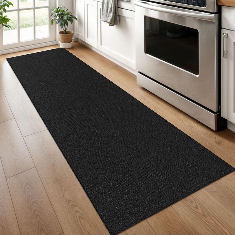 KOZYFLY Runners for Hallways 2x6 ft Washable Kitchen Runner Non Slip Rubber Backed Hall Runners Cotton Entryway Runner Rugs Floor Carpet for Indoor Backdoor Bedroom Kitchen, Black/Dark Grey - Image 2