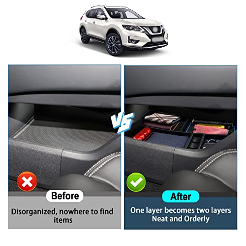 RUIYA منظم وحدة التحكم لسيارة نيسان روج 2021-2025 ملحقات نيسان روج منظم وحدة التحكم السفلي صينية القفازات متوافقة مع نيسان روج 2021 2022 2023 2024 2025 S/SL/SV/بلاتينيوم - Image 3