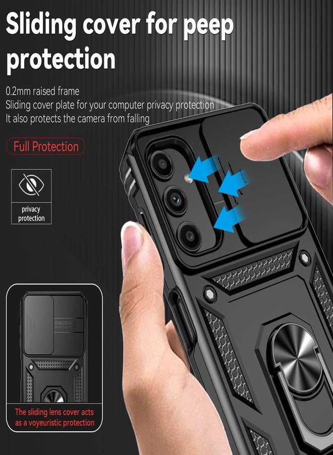 PUSHIMEI for Samsung Galaxy A25 5G Case with Slide Camera Cover HD Screen Protector [Military Grade 16ft. Drop Tested] Magnetic Ring Holder Kickstand Protective Phone Case for Galaxy A25 5G 2024, Black - Image 3